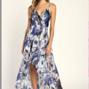 Lulus An Enchanting Dream Navy Multi Print High-Low Maxi Dress